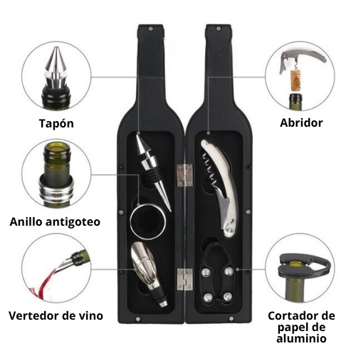 KIT ABRIDOR DE VINO EN FORMA DE BOTELLA