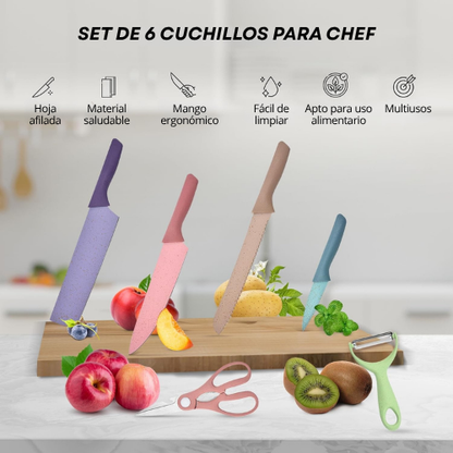 SET DE 6 CUCHILLOS DE COLORES CON TECNOLOGÍA BO