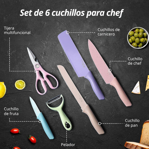 SET DE 6 CUCHILLOS DE COLORES CON TECNOLOGÍA BO